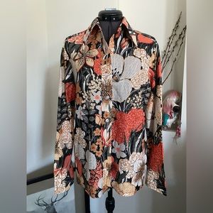 Sybil 70’s Vintage multi colored flower print, lurex button down.